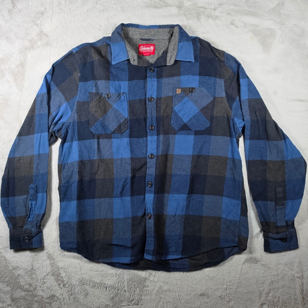 Coleman‎ Flannel Shirt Mens XL Blue Buffalo Plaid Long Sleeve Cotton Workwear